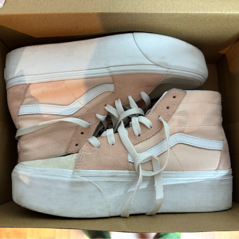 Vans Peach and White High-Top Sneakers